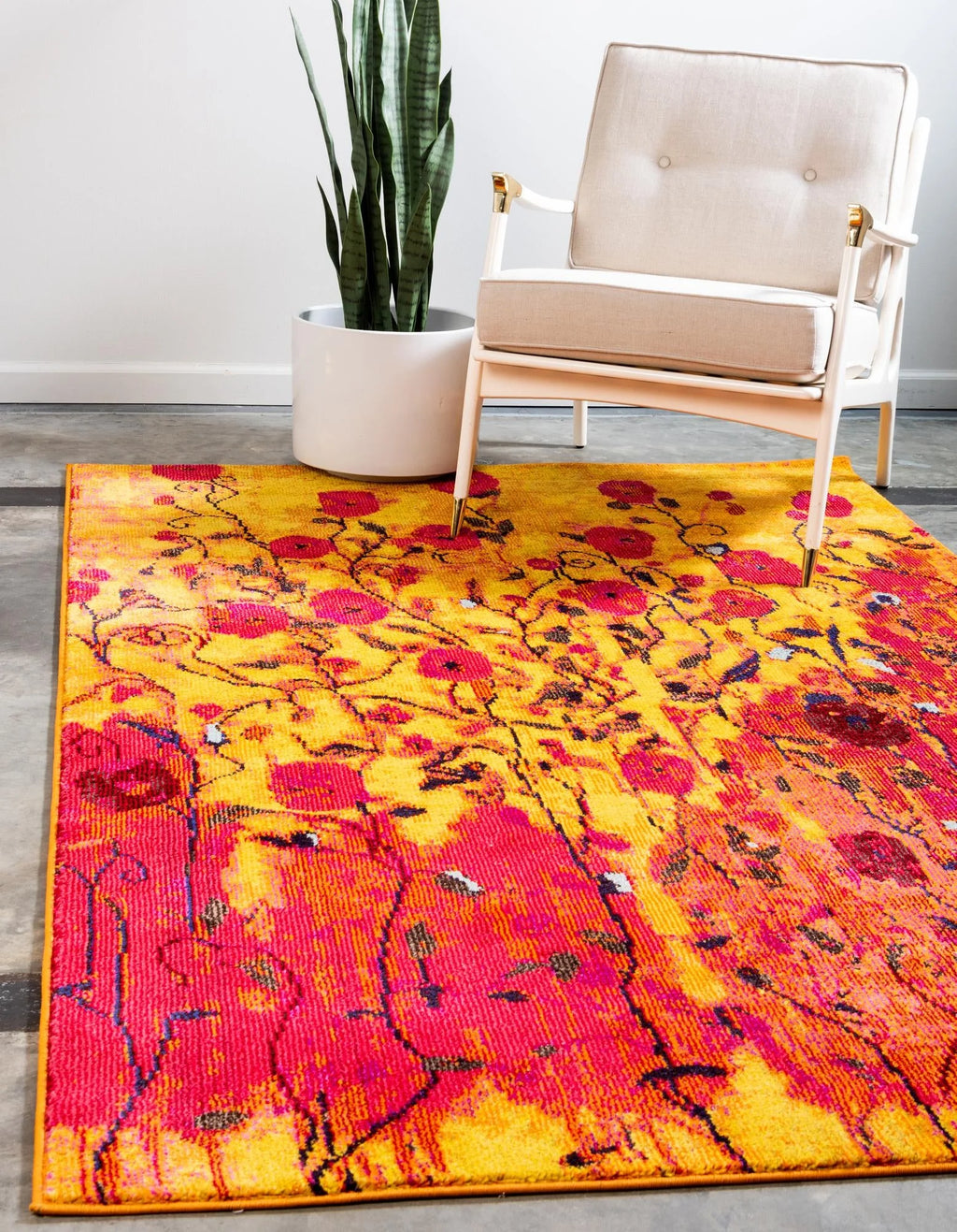 Yellow Light Blue Floral Modern Rectangle Rug Y2690