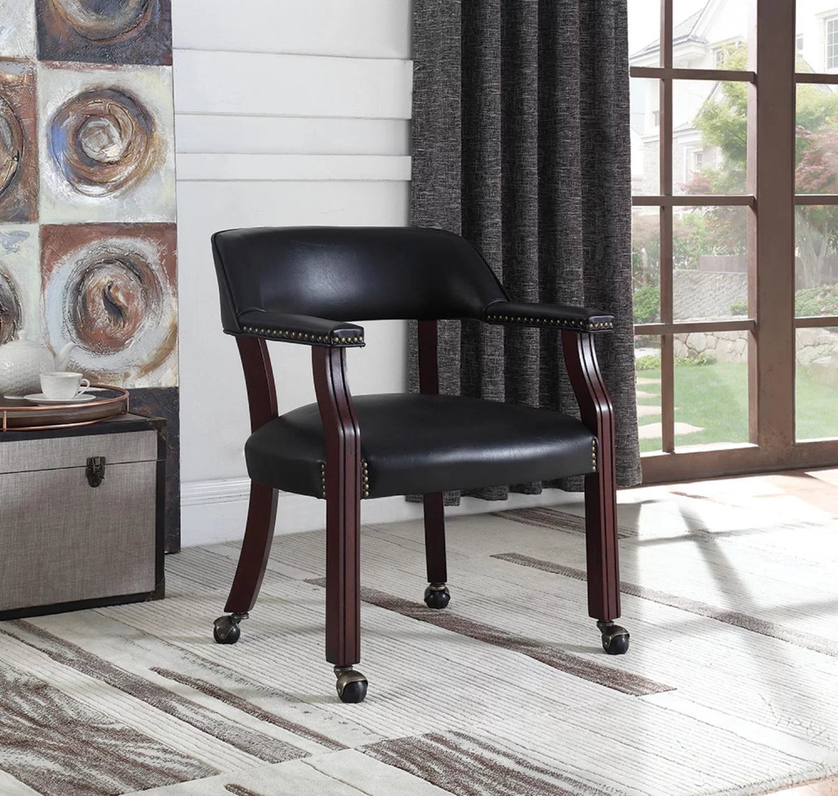 Black Modern Office Chair with Nailhead Trim U567