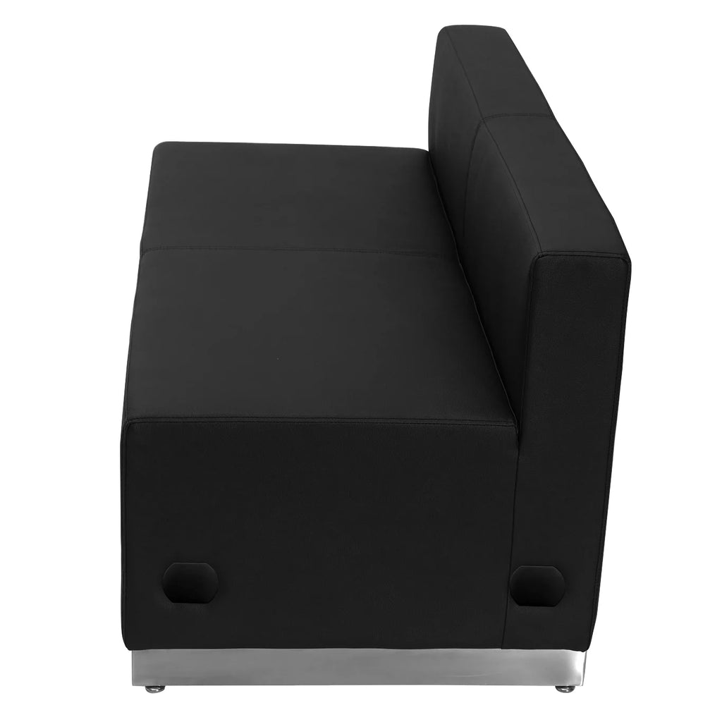 Black LeatherSoft Loveseat with Brushed Stainless Steel Base R725163