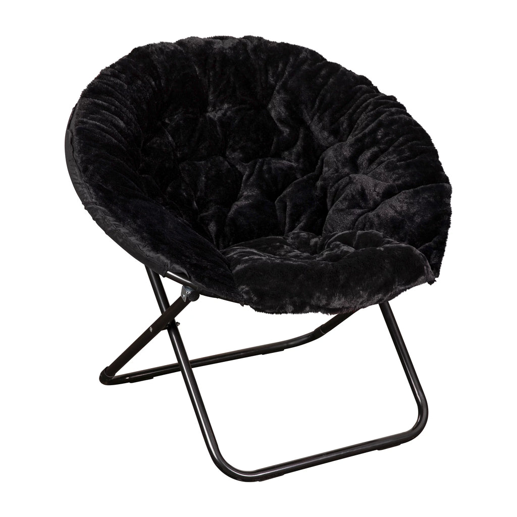 Oversize Black Faux Fur Folding Saucer Moon Chair H20366