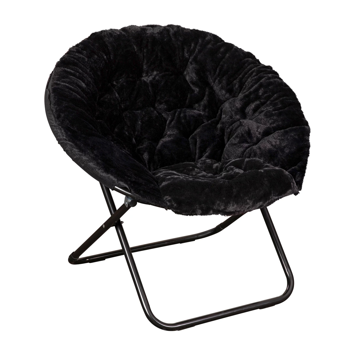 Oversize Black Faux Fur Folding Saucer Moon Chair H20366