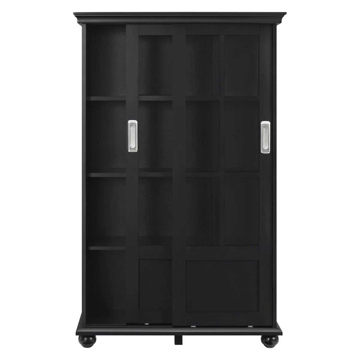 Black Bookcase with Sliding Glass Doors H1463