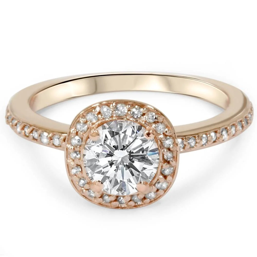 1ct Cushion Halo Diamond Engagement Ring 14K Rose Gold H201